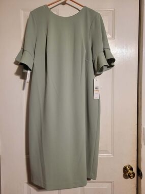 Calvin Klein Sage Green Ruffle Sleeve Midi Dress